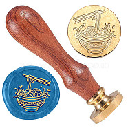 Wax Seal Stamp Set, Brass Sealing Wax Stamp Head, with Wood Handle, for Envelopes Invitations, Gift Card, Noodles, Food, 83x22mm, Stamps: 25x14.5mm(AJEW-WH0208-860)