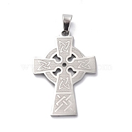 304 Stainless Steel Pendants, Cross Charm, Stainless Steel Color, 38x26x1mm, Hole: 7.5x4mm(STAS-C062-10P)