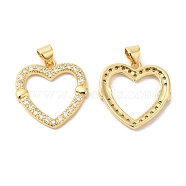 Brass Micro Pave Clear Cubic Zirconia Pendants, Heart, Real 16K Gold Plated, 21x20x3mm, Hole: 4.5x3.5mm(ZIRC-L103-013G)