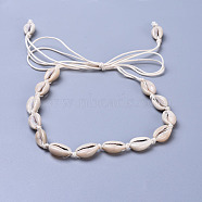 Adjustable Cowrie Shell Beads Lariat Necklaces, with Waxed Cotton Cords, Pale Goldenrod, 35.8 inch(91cm)(X-NJEW-JN02394)