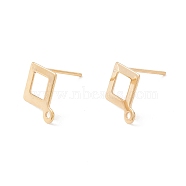 201 Stainless Steel Stud Earring Findings, with 316 Surgical Stainless Steel Pins and Horizontal Loop, Rhombus, Real 24K Gold Plated, 12x9mm, Hole: 1mm, Pin: 0.7mm(STAS-P308-10G)