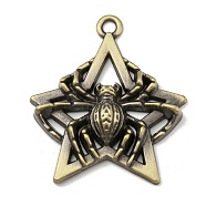 Alloy Pendants, Star with Spider, Antique Bronze, 45x38x5.5mm, Hole: 3mm(PALLOY-A007-16AB)