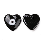 Handmade Evil Eye Lampwork Pendants, Heart, Black, 25x25x7.5mm, Hole: 2.8mm(LAMP-M014-05F)