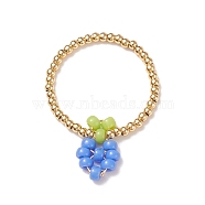 Glass & Brass Braided Fruit Finger Ring for Women, Colorful, Grape Pattern, US Size 8 1/2(18.5mm)(RJEW-TA00047-01)