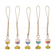 Handmade Porcelain Lucky Cat Mobile Straps, Bell Charms and Polyester Cord Mobile Accessories Decoration, Mixed Color, 109mm(HJEW-JM00891)