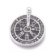 304 Stainless Steel Taoist Coin Pendants, Flat Round with Bagua , Antique Silver, 42.5mm, Hole: 5x6mm(STAS-G207-16AS)