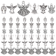 PandaHall Elite 72Pcs 6 Style Tibetan Style Alloy Pendants, Angel, Antique Silver, 19~40x10~31x1~3mm, Hole: 1.2~4mm, 12pcs/style(FIND-PH0005-50)