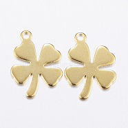 304 Stainless Steel Charms, Clover, Real 24K Gold Plated, 13.5x10x0.8mm, Hole: 1mm(X-STAS-P142-13G)