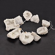 Nuggets Natural Druzy Geode Quartz Crystal Beads Strands, White, 38~55x48~68x18~25mm, Hole: 1mm, about 9pcs/strand, 10.5 inch(G-A142-09)