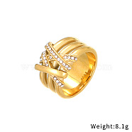 Crystal Rhinestone Wide Finger Ring, Golden Stainless Steel Ring, US Size 7(17.3mm)(XA6201-3)