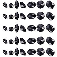 Sew on Rhinestone, Taiwan Acrylic Rhinestone, Two Holes, Garments Accessories,  Mixed Shapes, Flat Back and Faceted, Black, 70pcs/box(ACRT-PH0001-02)