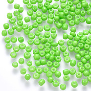 12/0 Baking Paint Glass Round Seed Beads, Lime Green, 1.5~2x1.5mm, Hole: 0.5~1mm, about 30000pcs/pound(SEED-S036-01A-16)