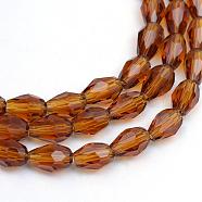 Transparent Glass Bead Strands, Faceted Teardrop, Saddle Brown, 8x6mm, Hole: 1mm, about 66~68pcs/strand, 19.6 inch(GLAA-R168-5x7-01B)