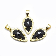Natural Black Agate Pendants, with Brass Findings, Teardrop, Golden, 23.5x12.5x5.5mm, Hole: 4.5x5mm(G-O176D-09G)