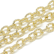Aluminum Cable Chains, Textured, Unwelded, Oval, Light Gold, 12x10x2.5mm(X-CHA-S001-084)
