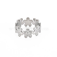 304 Stainless Steel Flower Wrap Open Cuff Ring for Women, Stainless Steel Color, US Size 8(18.1mm)(RJEW-S405-173P)