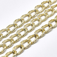 Aluminium Curb Chains, Textured, with Spool, Unwelded, Light Gold, 15x10x2mm, about 65.61 Feet(20m)/roll(CHA-T001-09LG)