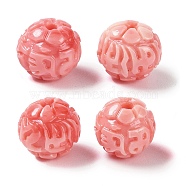 Synthetic Shell Dyed Carved Beads, Round, Light Coral, 9x8mm, Hole: 1.6mm(SHEL-H005-29)