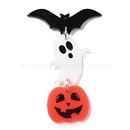 Halloween Theme Acrylic Pendants, with Iron Ring, Bat, Bat, 62x39x2mm, Hole: 1.4mm(MACR-C022-01B)