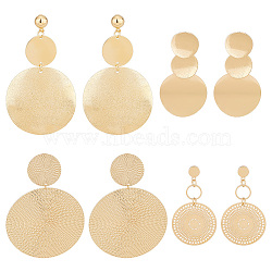 4 Pairs 4 Style Alloy Flat Round Dangle Stud Dangle Earrings for Women, Golden, 52~86x36~52mm, 1 Pair/style(EJEW-AN0003-91)