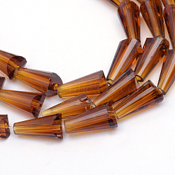Transparent Glass Bead Strands, Cone, Saddle Brown, 8x4mm, Hole: 1mm, about 65~68pcs/strand, 22 inch(GLAA-R170-4x8-01M)