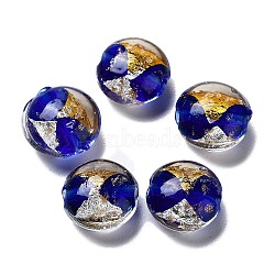 Handmade Lampwork Beads, with Gold Foil, Oval, Medium Blue, 11~12x11.5~12.5x7~7.5mm, Hole: 2mm(LAMP-H065-05E)