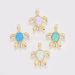 Synthetic Opal Links connectors, with Brass Findings, Turtle, Golden, Mixed Color, 17x13x2mm, Hole: 1mm(KK-L163-02G)