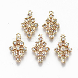 Brass Micro Pave Cubic Zirconia Pendants, Light Gold, Long-Lasting Plated, Cadmium Free & Lead Free, Rhombus, Clear, 17.5x10x2mm, Hole: 1.2mm(KK-S359-058-RS)