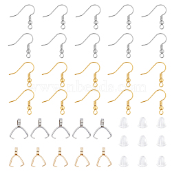Unicraftale DIY 304 Stainless Steel Earring Making findings Kits, include Ice Pick Pinch Bails & Earring Hooks, Plastic Ear Nuts, Mixed Color, Earring Hooks: about 20~21x21~23x3mm, hole: 2mm, Pin: 0.6~0.8mm, 40pcs/box(DIY-UN0001-86)
