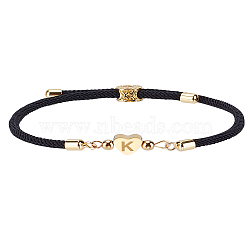 1Pc Adjustable Nylon Cord Bracelets for Women Men, with  304 Stainless Steel + Brass Heart with Letter Jewelry, Lead Free & Nickel Free & Cadmium Free, Letter K, Inner Diameter: 2-1/2~2-5/8 inch(6.35~6.75cm), heart: 7x8mm(BJEW-LP0001-30K)