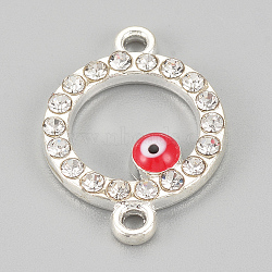 Alloy Rhinestone Links connectors, Cadmium Free & Lead Free, Ring with Evil Eye, Red, Silver Color Plated, 19.5x14x2mm, Hole: 1mm(ALRI-S170-24S)
