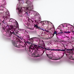 Dyed Round Natural Crackle Quartz Beads Strands, Camellia, 4mm, Hole: 1mm, about 95pcs/strand, 15.5 inch(G-K084-4mm-01A)