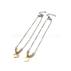Two Tone 304 Stainless Steel Charm Anklet with Curb Chains for Women, Golden & Stainless Steel Color, Mixed Patterns, Pendant: 11x10~11x0.5~1mm, 8-3/4 inch(22.3cm)(AJEW-C021-07)