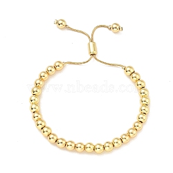 Rack Plating Brass Round Beaded Slider Bracelet for Women, Lead Free & Cadmium Free, Real 18K Gold Plated, Beads: 6mm, Inner Diameter: 1-3/4~2-5/8 inch(4.35~6.65cm)(X-BJEW-B066-01A-01)