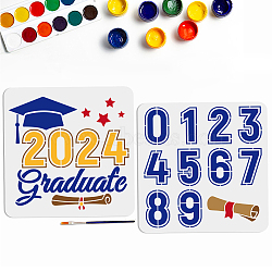 US 1 Set Graduation Theme PET Hollow Out Drawing Painting Stencils, for DIY Scrapbook, Photo Album, with 1Pc Art Paint Brushes, Number, 300x300mm, 2pcs/set(DIY-MA0004-48A)