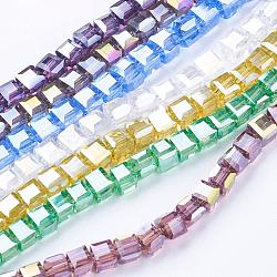 Electroplate Glass Beads Strands, AB Color Plated, Faceted, Cube, Mixed Color, 4x4x4mm, Hole: 1mm, about 100pcs/strand, 17 inch(EGLA-R030-4x4mm-M)