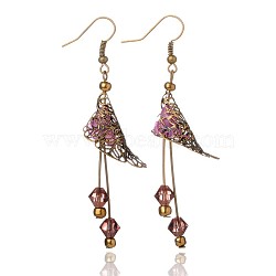 Acrylic Pendant Earrings, with Brass Filigree Flower Bead Caps, Glass Beads and Iron Earring Hooks, Lovely Wedding Dress Angel Dangle, Antique Bronze, Purple, 50mm, Pin: 0.8mm(EJEW-PJE756)