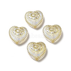 Plating Acrylic Beads, Golden Metal Enlaced, Heart with Flower Pattern, White, 17x18x6mm, Hole: 1.6mm(X-MACR-J123-17C)
