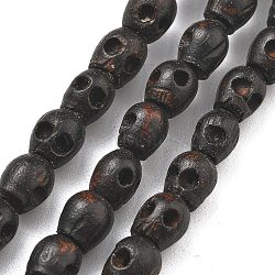 Carved Wood Beads Strands, Skull, Coconut Brown, 5.5~6x5~5.5x5~5.5mm, Hole: 1.6mm, about 75pcs/strand, 18.11''(46cm)(WOOD-Q060-03A)