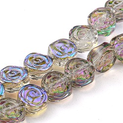Half Rainbow Plated Electroplate Transparent Glass Beads Strands, Rose, Dark Orchid, 6x7x3.5mm, Hole: 1mm, about 110pcs/strand, 25.20 inch(64cm)(EGLA-G037-01A-HR03)