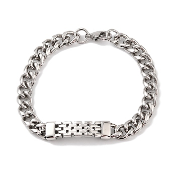 Ion Plating(IP) 304 Stainless Steel Curved Rectangle Link Chain Bracelets for Men, Antique Silver, 8-7/8 inch(22.5cm)