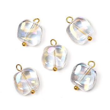 Electroplate Glass Pendants, with Brass Ball Head pins, Square, Clear AB, 15x12x5.5mm, Hole: 2mm