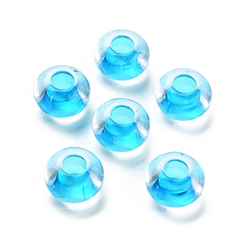 Transparent Acrylic European Beads, Large Hole Beads, Rondelle, Cyan, 14x8.5mm, Hole: 5.5mm, about 537pcs/500g