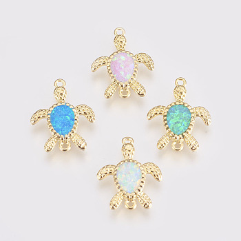Synthetic Opal Links connectors, with Brass Findings, Turtle, Golden, Mixed Color, 17x13x2mm, Hole: 1mm