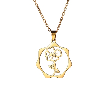 Stainless Steel Pendant Necklace, Golden, Flower, 16.14~19.69 inch(41~50cm) 