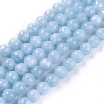 Natural Jade Beads Strands, Dyed, Imitation Aquamarine, Round, 8~8.5mm, Hole: 1.2mm, about 47pcs/strand, 14.8 inch~15 inch(37.5~38cm)
