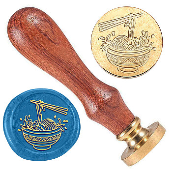 Wax Seal Stamp Set, Brass Sealing Wax Stamp Head, with Wood Handle, for Envelopes Invitations, Gift Card, Noodles, Food, 83x22mm, Stamps: 25x14.5mm