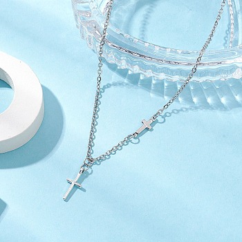 Cross 304 Stainless Steel Pendant Necklaces, Stainless Steel Color, 15.67 inch(39.8cm)