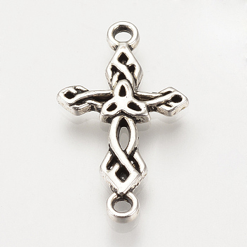 Tibetan Style Alloy Links connectors, Cross, Cadmium Free & Nickel Free & Lead Free, Antique Silver, 22.5x13x2mm, Hole: 1mm