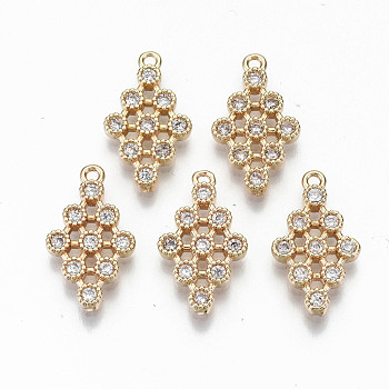 Brass Micro Pave Cubic Zirconia Pendants, Light Gold, Long-Lasting Plated, Cadmium Free & Lead Free, Rhombus, Clear, 17.5x10x2mm, Hole: 1.2mm